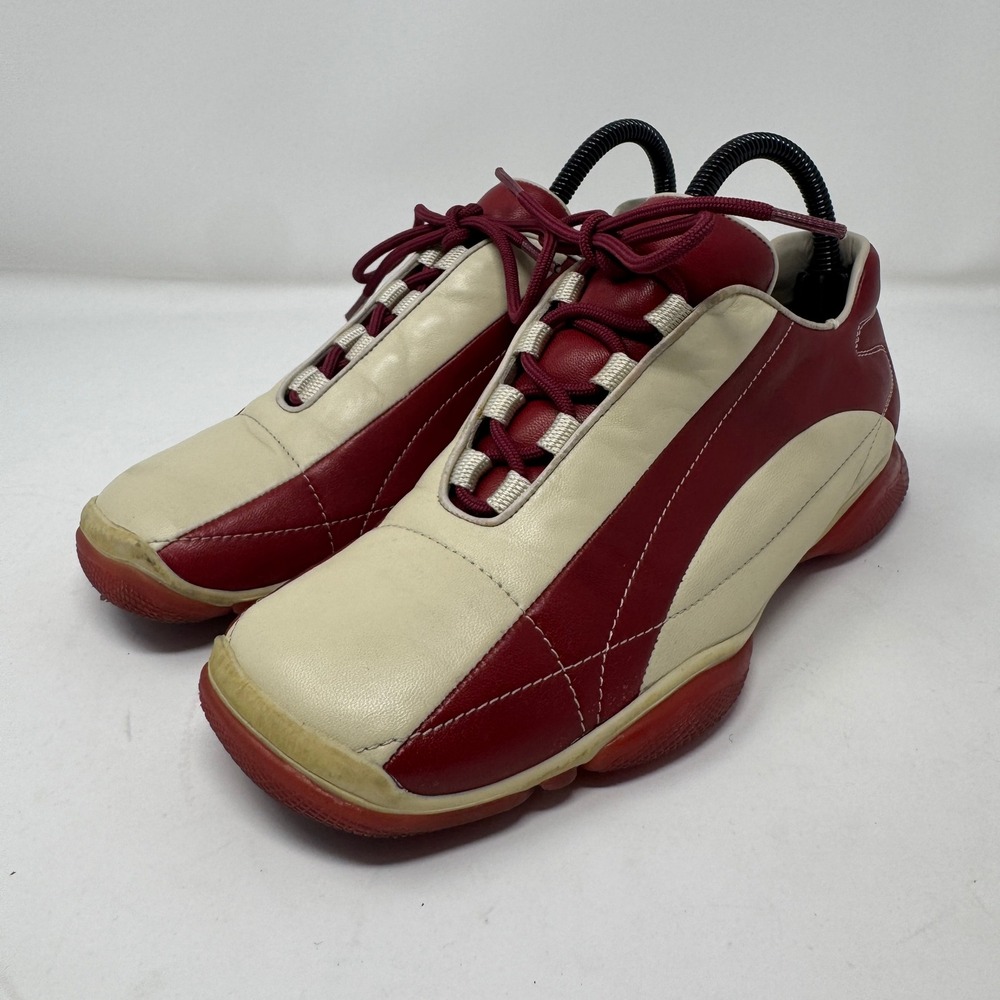 Vintage Prada Womens America's Cup Sneakers 38.5 Red Cream Preowned Flaws